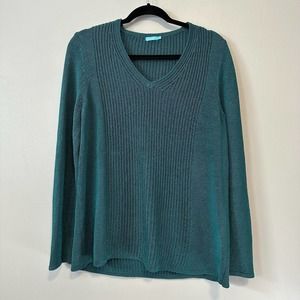 J.McLaughlin Knit Sweater V-Neck Long Sleeve Pullover Casual Green L‎